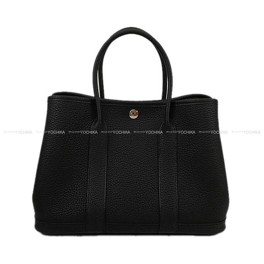 HERMES tote bag Garden Party 30 TPM Noir (Black) Veau Negonda Silver HW Stamp U[EXCELLENT][Authentic]