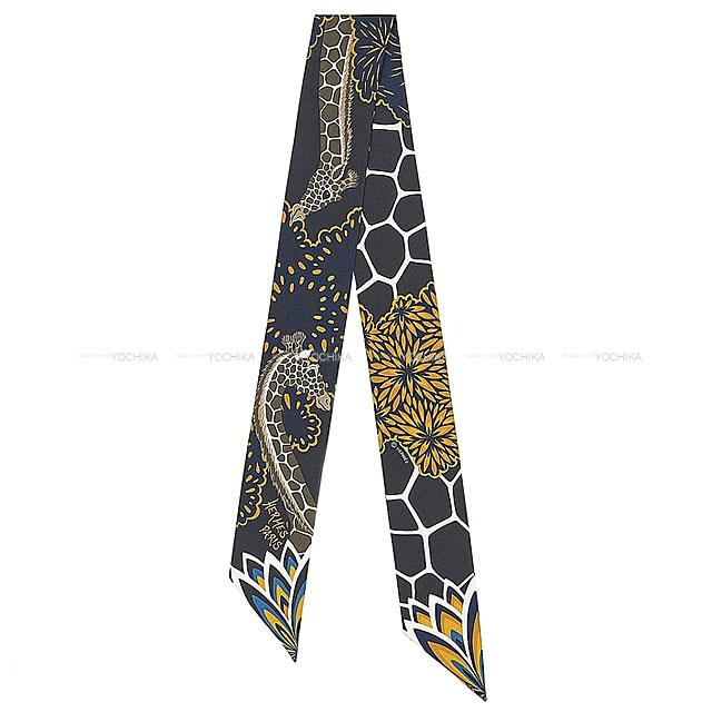 HERMES scarf Twilly THE THREE GRACES Noir (Black)/Gold/Taupe Silk100%[EXCELLENT][Authentic]