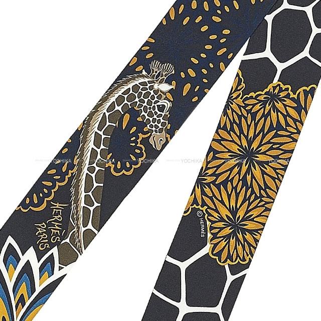HERMES scarf Twilly THE THREE GRACES Noir (Black)/Gold/Taupe Silk100%[EXCELLENT][Authentic]