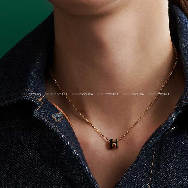 HERMES necklace Mini Pop H Noir (Black) Rose gold plated palladium Rose Gold HW[BRAND NEW][Authentic]