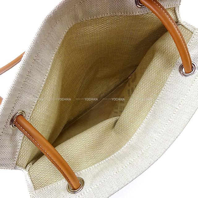 HERMES Shoulder bag Sac Aline MM Naturel/Gold Toile Chevrons/Veau Swift Silver HW Stamp B[BRAND NEW][Authentic]