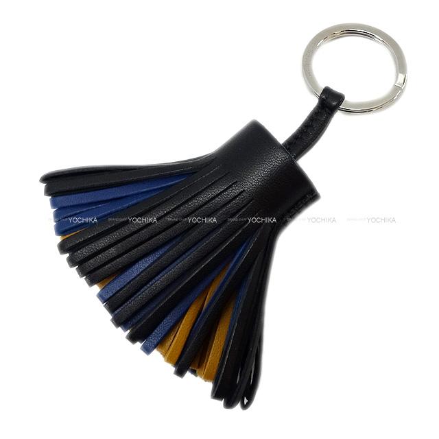 HERMES key ring Carmen Tricolor Noir (Black)/Bleu de Malte/Sesami Agneau Milo Silver HW Stamp K[BRAND NEW][Authentic]