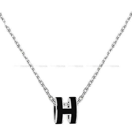 HERMES necklace Mini Pop H Chain Noir (Black) Silver Plated/lacquer[BRAND NEW][Authentic]