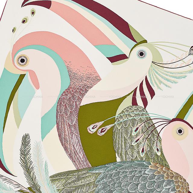2020AW HERMES scarf TOUCANS PARADIS Blanc(White)/Blan Casse/Vert/Vieux Rose Silk100%[EXCELLENT][Authentic]