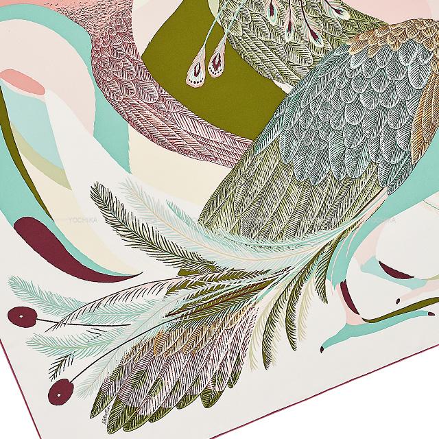 2020AW HERMES scarf TOUCANS PARADIS Blanc(White)/Blan Casse/Vert/Vieux Rose Silk100%[EXCELLENT][Authentic]