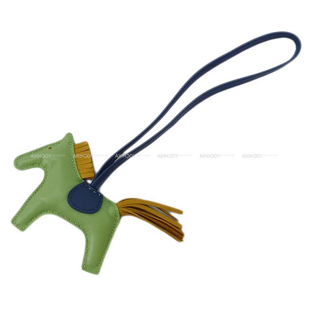 HERMES bag charm Rodeo PM (Eye color is Sesami) Vert criquet/Bleu de Malte/Sesami Agneau Milo Stamp Y[EXCELLENT][Authentic]