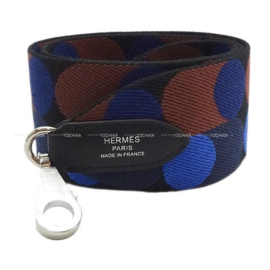 HERMES Handbag Bandouliere 50mm 70cm Flipperball Noir (Black)/Bleu Saphir Toile/Swift Silver HW Stamp Y[EXCELLENT][Authentic]