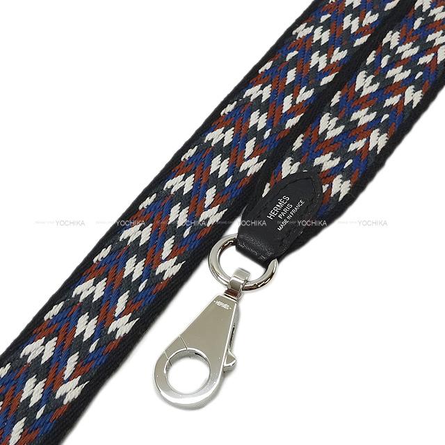 HERMES shoulder strap Bandouliere 25mm 105cm Sangles Zigzag Noir (Black)/Blanc (White)/Deep Blue Toile H/Veau Swift Silver HW Stamp W[BRAND NEW][Authentic]