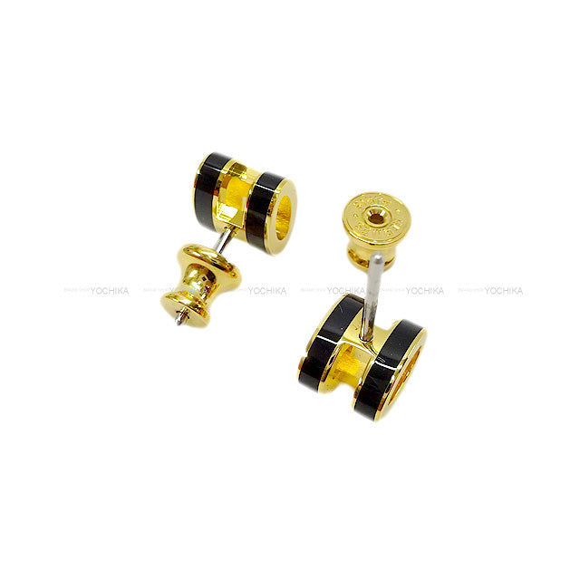 HERMES pierced earring Mini Pop H Noir (Black) Gold Plated/lacquer[BRAND NEW][Authentic]