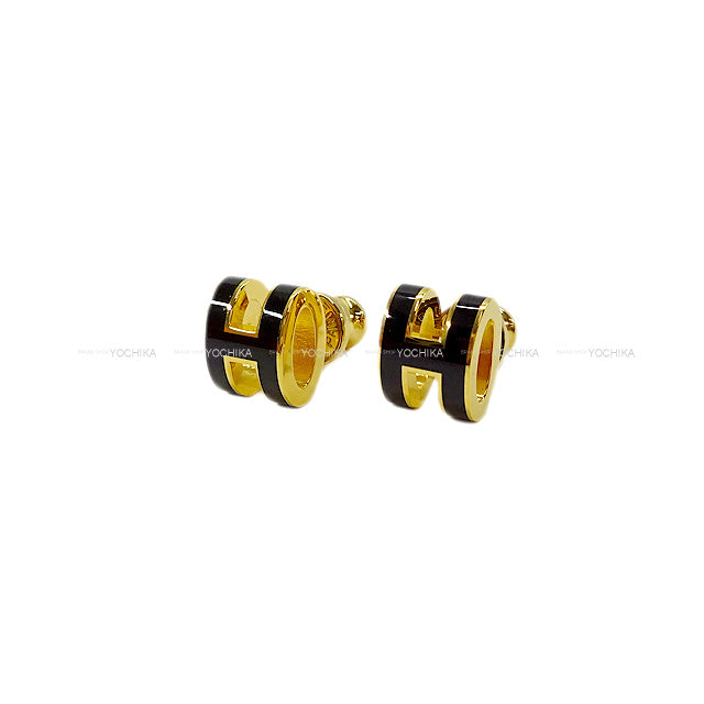 HERMES pierced earring Mini Pop H Noir (Black) Gold Plated/lacquer[BRAND NEW][Authentic]