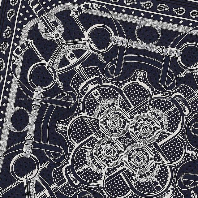 [Pre-loved] 2015AW HERMES scarf Carre 140 Eperon d'Or Bandana Marine/Noir(Black)/Blanc(White) Cashmere70% / Silk30%[LIKE NEW][Authentic]