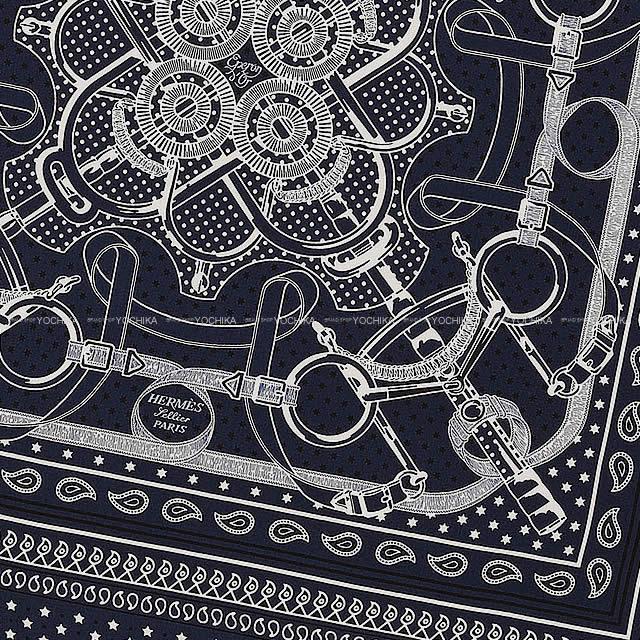 [Pre-loved] 2015AW HERMES scarf Carre 140 Eperon d'Or Bandana Marine/Noir(Black)/Blanc(White) Cashmere70% / Silk30%[LIKE NEW][Authentic]