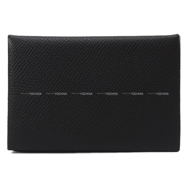 HERMES card holder Calvi Noir (Black) Veau Epsom Silver HW Stamp Y[EXCELLENT][Authentic]