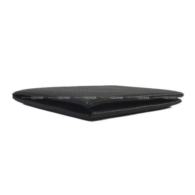 HERMES card holder Calvi Noir (Black) Veau Epsom Silver HW Stamp Y[EXCELLENT][Authentic]
