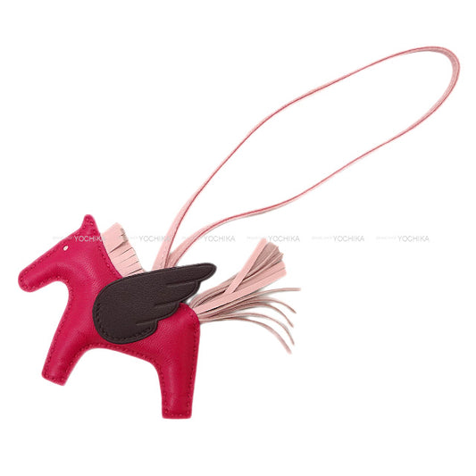 HERMES bag charm Rodeo Pegasus PM Framboise/Rouge Sellier/Rose Sakura Agneau Milo/Veau Swift Stamp U[EXCELLENT][Authentic]