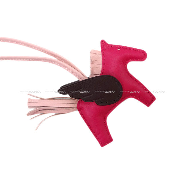 HERMES bag charm Rodeo Pegasus PM Framboise/Rouge Sellier/Rose Sakura Agneau Milo/Veau Swift Stamp U[EXCELLENT][Authentic]