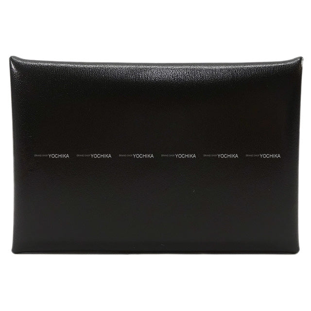HERMES card holder Calvi Noir (Black) Box Calf Silver HW Stamp B[EXCELLENT][Authentic]