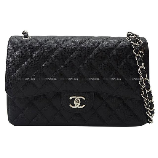 CHANEL Shoulder bag Matelasse 30 Double Flap Chain Noir (Black) Graind Calf(Caviarskin) Silver HW A58600[EXCELLENT][Authentic]