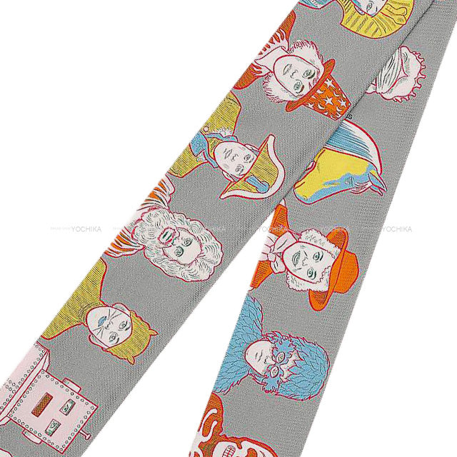 [Pre-loved] 2021 AW HERMES scarf Twilly HERMES Dress Code Gris/Jaune/Orange Silk100%[LIKE NEW][Authentic]
