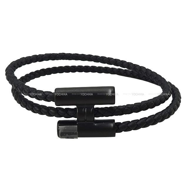 [Pre-loved] HERMES bracelet Bangle Tournis Tresse SO BLACK Noir (Black) Veau Swift /palladium plated[LIKE NEW][Authentic]