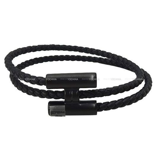 [Pre-loved] HERMES bracelet Bangle Tournis Tresse SO BLACK Noir (Black) Veau Swift /palladium plated[LIKE NEW][Authentic]