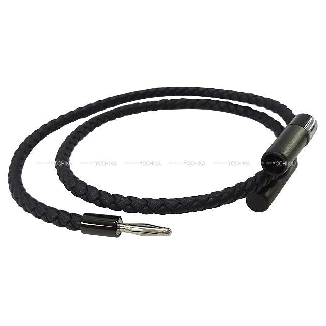 [Pre-loved] HERMES bracelet Bangle Tournis Tresse SO BLACK Noir (Black) Veau Swift /palladium plated[LIKE NEW][Authentic]