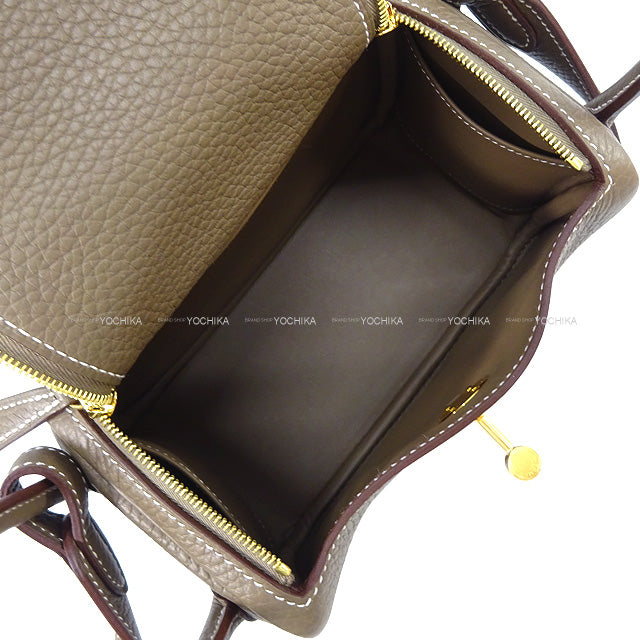 HERMES Shoulder bag Lindy 20 mini Etoupe Taurillon Clemence Gold HW Stamp W[BRAND NEW][Authentic]