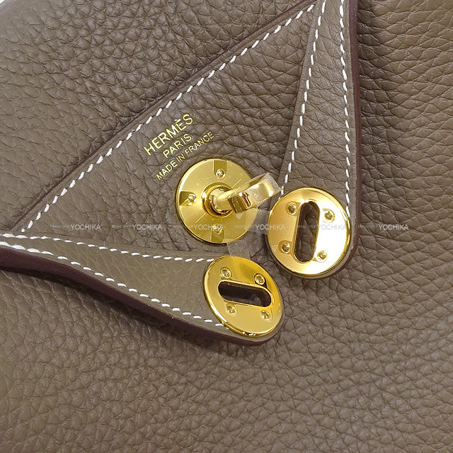 HERMES Shoulder bag Lindy 20 mini Etoupe Taurillon Clemence Gold HW Stamp W[BRAND NEW][Authentic]