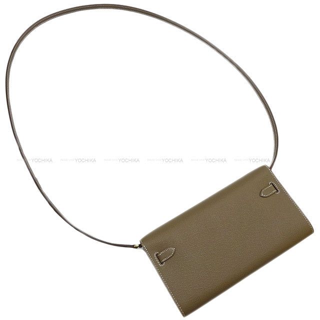 HERMES long wallet Kelly Wallet To Go Etoupe Ever Grain Gold HW Stamp D[EXCELLENT][Authentic]