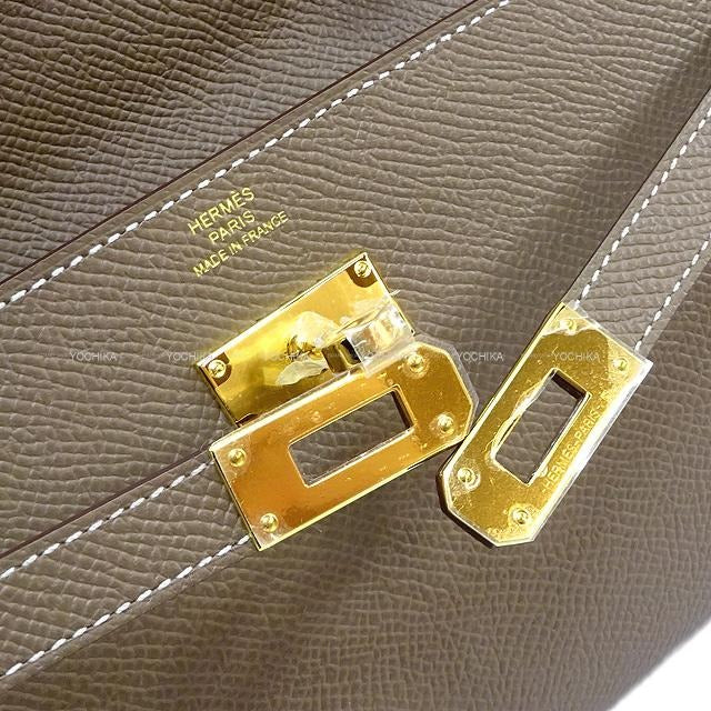 HERMES long wallet Kelly Wallet To Go Etoupe Ever Grain Gold HW Stamp D[EXCELLENT][Authentic]
