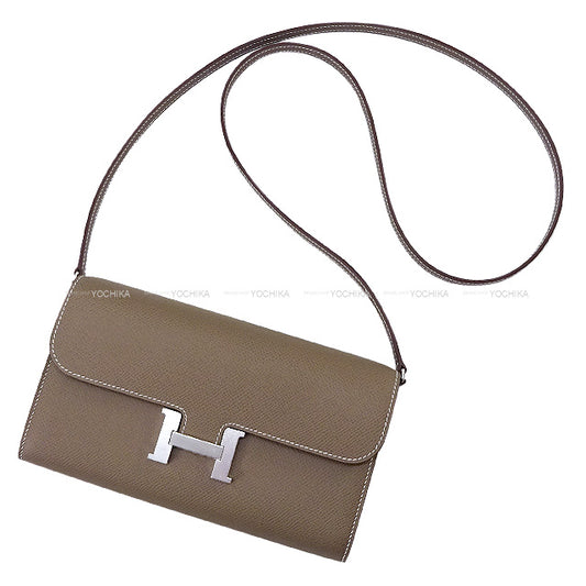 HERMES long wallet Constance Long To Go wallet Etoupe Ever Grain Silver HW Stamp W[BRAND NEW][Authentic]