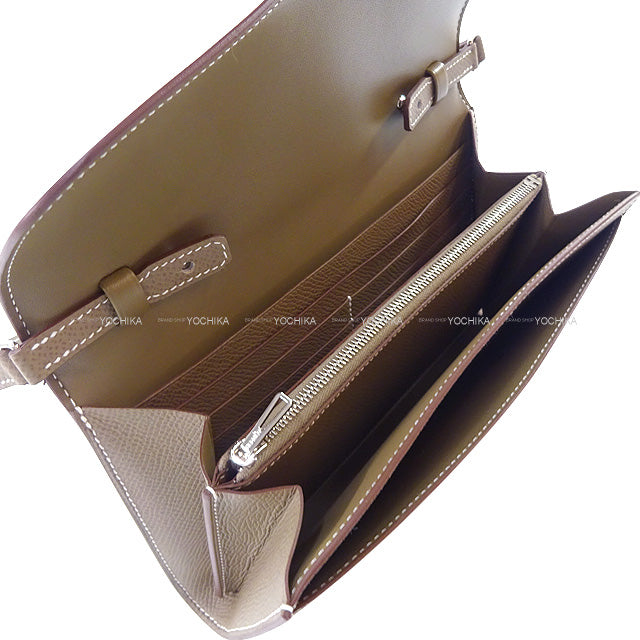 HERMES long wallet Constance Long To Go wallet Etoupe Ever Grain Silver HW Stamp W[BRAND NEW][Authentic]