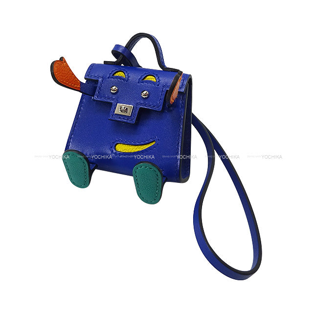 HERMES bagcharm Bag Charm Bijoux de SAC Kelly doll Bleu Electrique/Feu Orange/Vert Verone/Jaune de Naples Veau Tadelakt Gold HW Stamp U[EXCELLENT][Authentic]