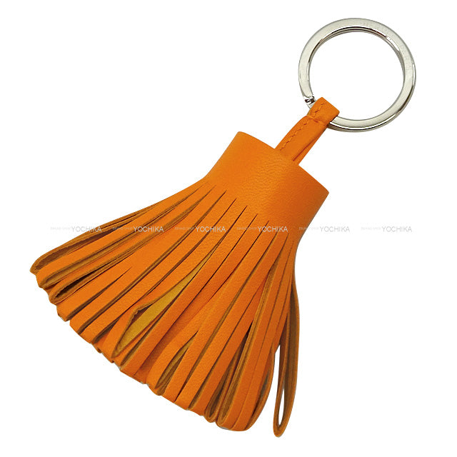 HERMES key ring Carmen Orange Agneau Milo Silver HW Stamp W[EXCELLENT][Authentic]