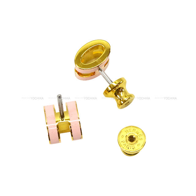 HERMES pierced earring Mini Pop H Rose Dragee Gold plated palladium/Lacquer Gold HW[BRAND NEW][Authentic]