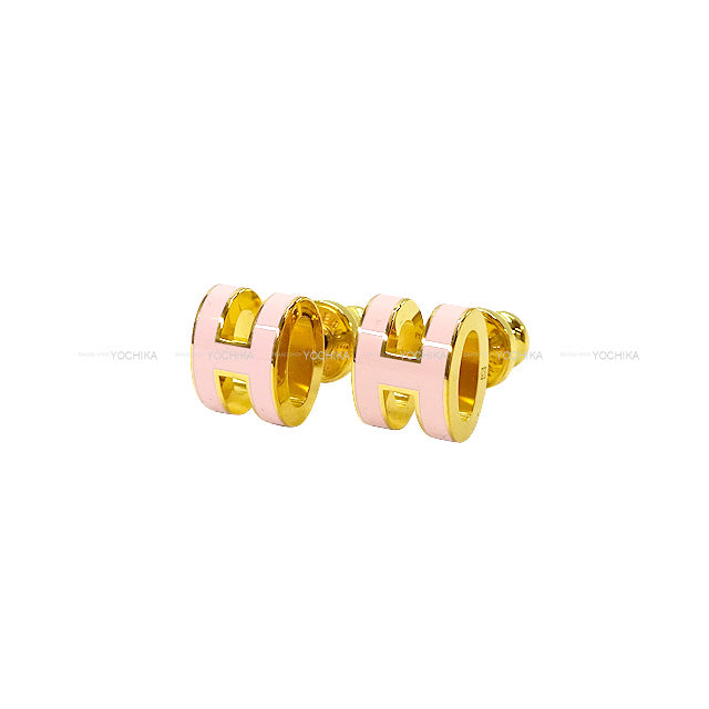HERMES pierced earring Mini Pop H Rose Dragee Gold plated palladium/Lacquer Gold HW[BRAND NEW][Authentic]