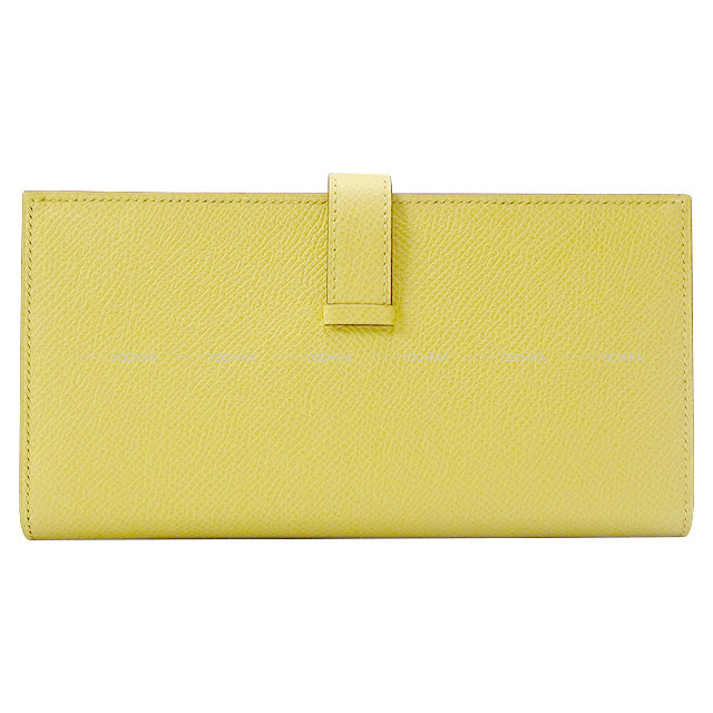 HERMES long wallet Bearn Soufflet Verso Jaune Poussin/Nata Veau Epsom Silver HW Stamp Z[EXCELLENT][Authentic]