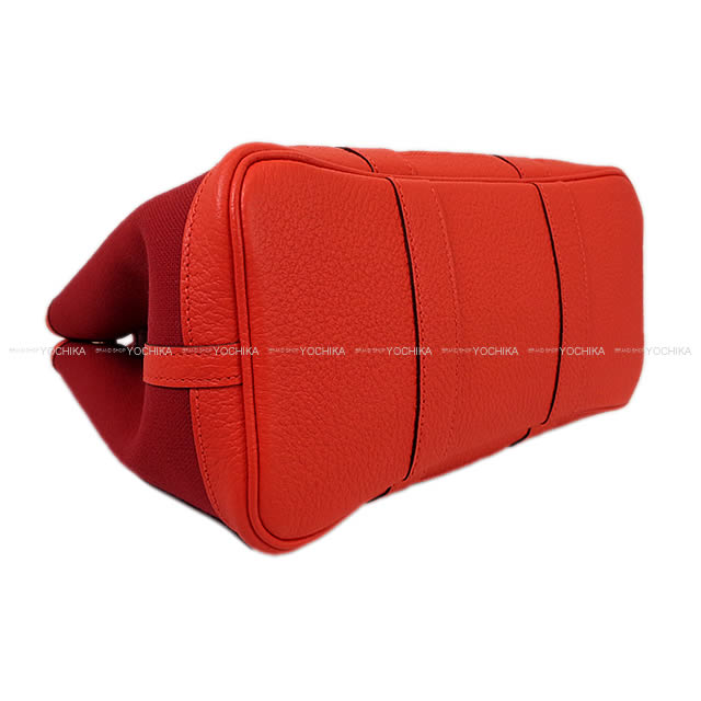 HERMES tote bag Garden Party 30 TPM Rouge Grenade/Rouge Tomate Toile Militaire/Vache Country Silver HW Stamp A[EXCELLENT][Authentic]
