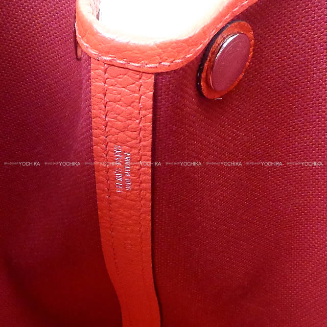 HERMES tote bag Garden Party 30 TPM Rouge Grenade/Rouge Tomate Toile Militaire/Vache Country Silver HW Stamp A[EXCELLENT][Authentic]