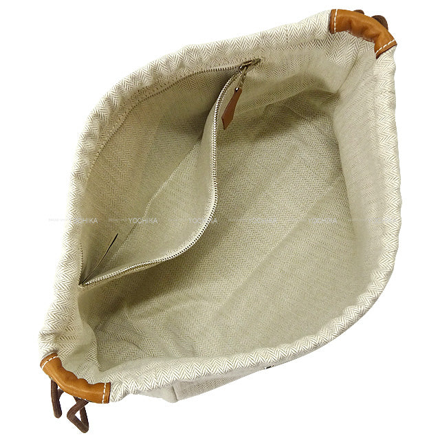 [Pre-loved] HERMES Pouch Fourbi 25 Ecru/Fauve Toile Chevrons/Veau Barenia Silver HW[LIKE NEW][Authentic]