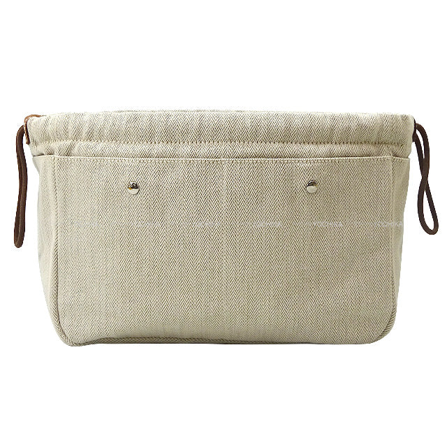 [Pre-loved] HERMES Pouch Fourbi 25 Ecru/Fauve Toile Chevrons/Veau Barenia Silver HW[LIKE NEW][Authentic]
