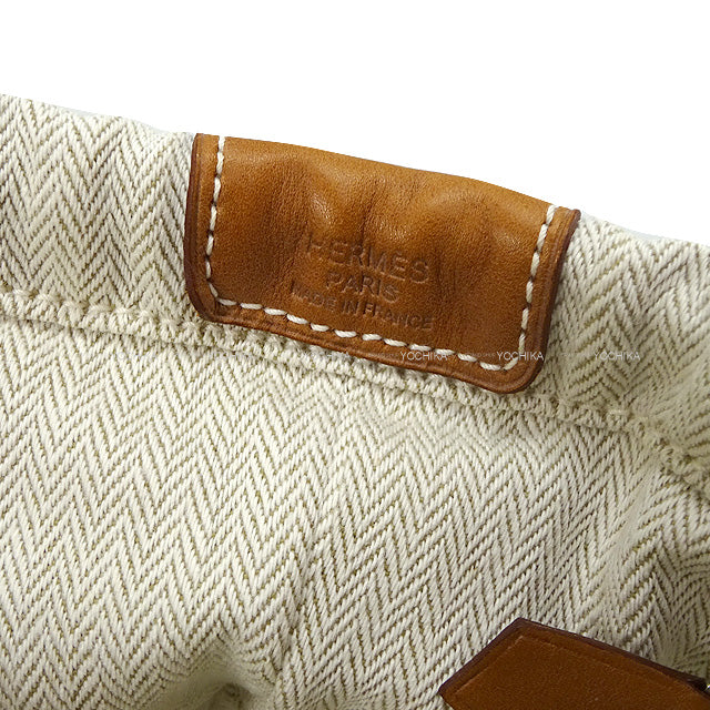 [Pre-loved] HERMES Pouch Fourbi 25 Ecru/Fauve Toile Chevrons/Veau Barenia Silver HW[LIKE NEW][Authentic]