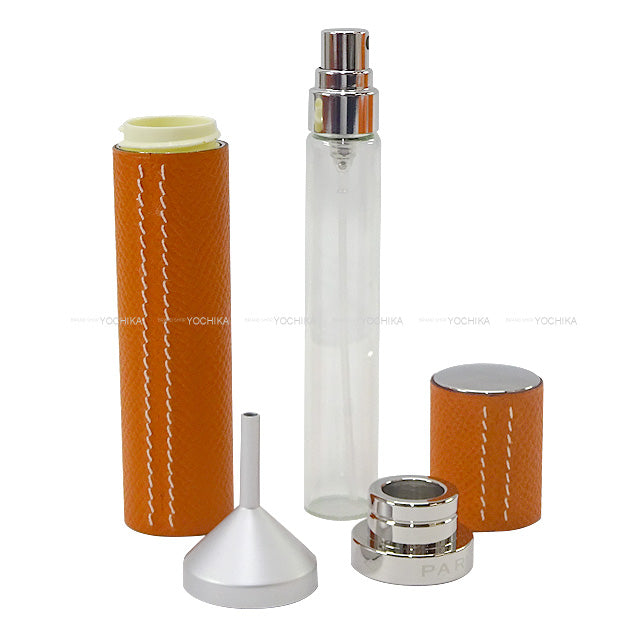 HERMES perfume Refillable atomizer 10ml Boiter Cuir Orange Veau Epsom Silver HW[EXCELLENT][Authentic]