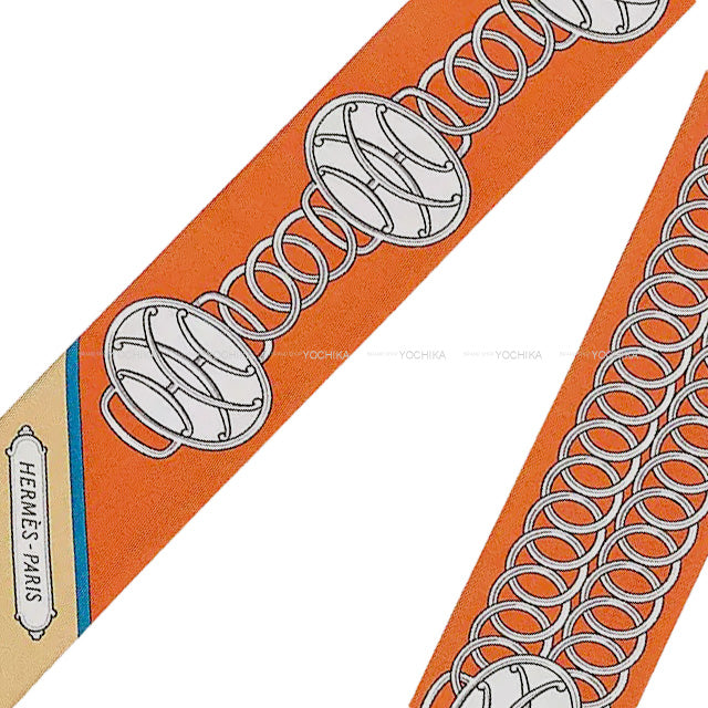 2021 AW HERMES scarf Twilly Lift Profile Potiron / Beige / Gris Silk100%[EXCELLENT][Authentic]