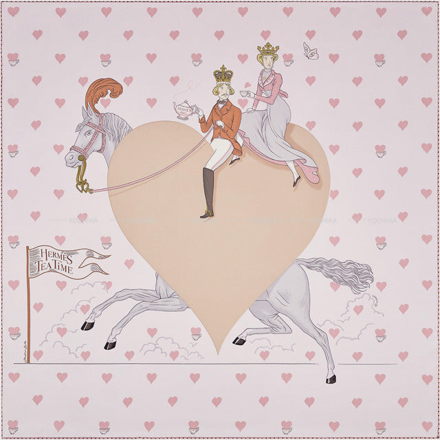 2021 HERMES scarf Carre 70 HERMES TEA Rose Pale/Beige Cotton100%[EXCELLENT][Authentic]