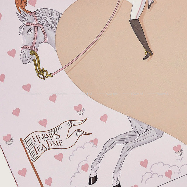 2021 HERMES scarf Carre 70 HERMES TEA Rose Pale/Beige Cotton100%[EXCELLENT][Authentic]
