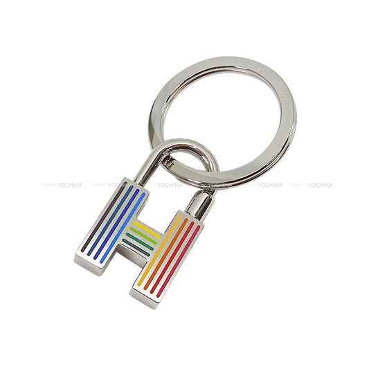 HERMES keyring(key holder) Cadena Quizz Rainbow Charm Multicolor Lacquer metal Silver HW[BRAND NEW][Authentic]