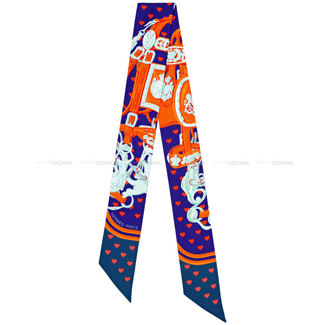 HERMES scarf Twilly Brides de Gala Love Ultra Violet/Orange/Marine Silk100%[EXCELLENT][Authentic]