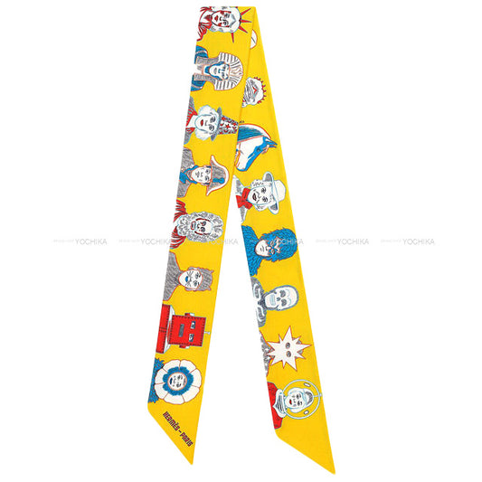 2021 A/W HERMES scarf Twilly HERMES DRESS CODE Jaune vif/Rouge/Bleu Silk100%[EXCELLENT][Authentic]