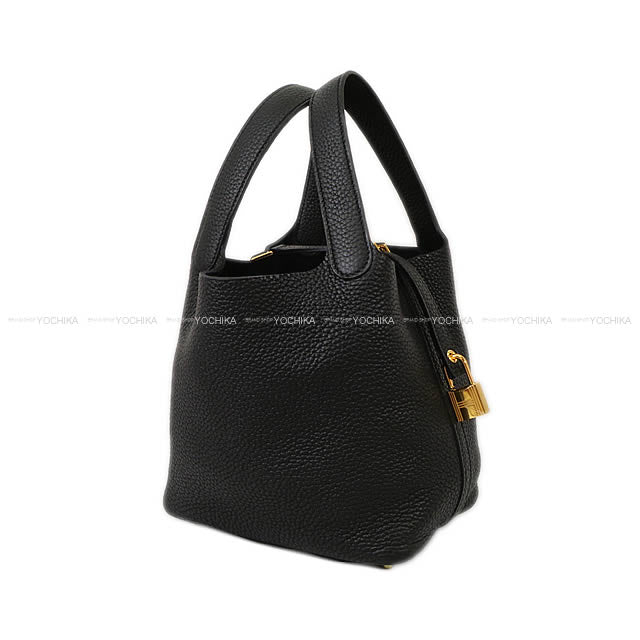 HERMES Handbag Picotin Lock 18 PM Noir (Black) Taurillon Clemence Gold HW Stamp W[EXCELLENT][Authentic]